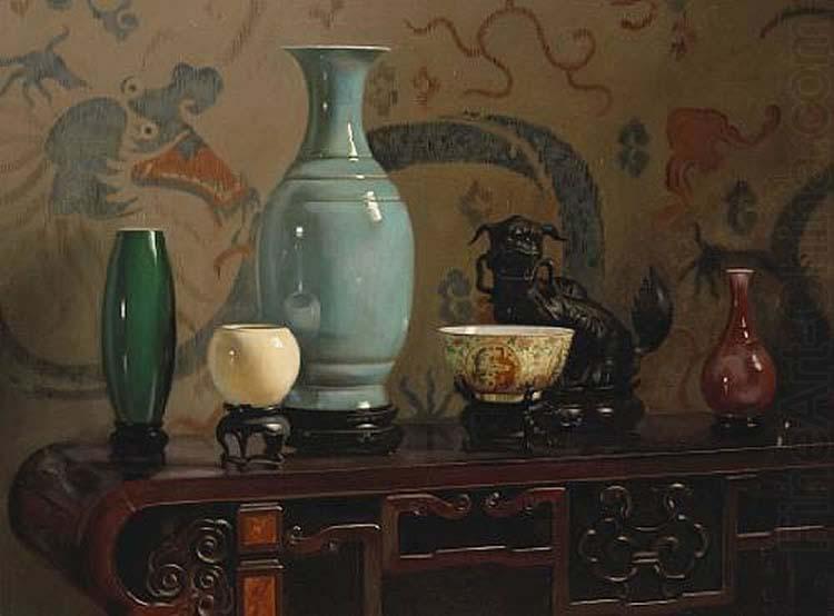 Hubert Vos Asian Still Life with Blue Vase, oil painting by Hubert Vos china oil painting image